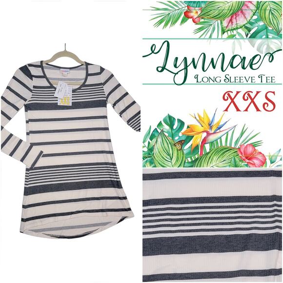 LuLaRoe Lynnae Long Sleeve Tee XXS Neutral White Grey Ribbed Minimalist Stripe T - Picture 9 of 9